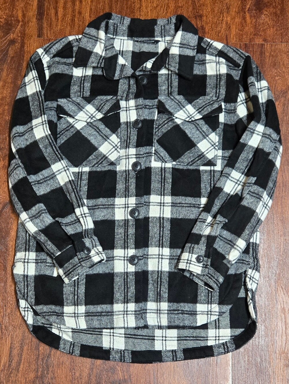 Womens Black And White Buffalo Plaid Shacket Womens Size XS